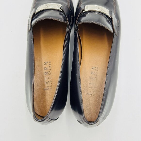 Lauren Ralph Lauren LRL 6.5B Dark Brown Leather Loafers Slip-on Silver Buckle - Picture 11 of 13